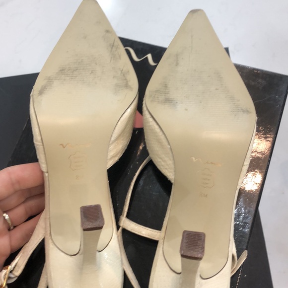 Nina Tambour -SX Bone Snake skin heels cream color pointed toe women's size 8 - Picture 7 of 7